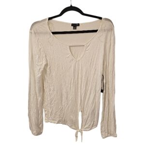 White Magazine Women's Front Tie Keyhole Long Sleeve Top
